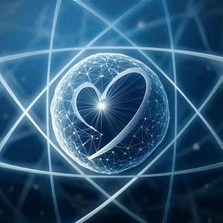 Firefly digital art image. At the center, a nucleus prominently features a heart split. Surrounding (4)